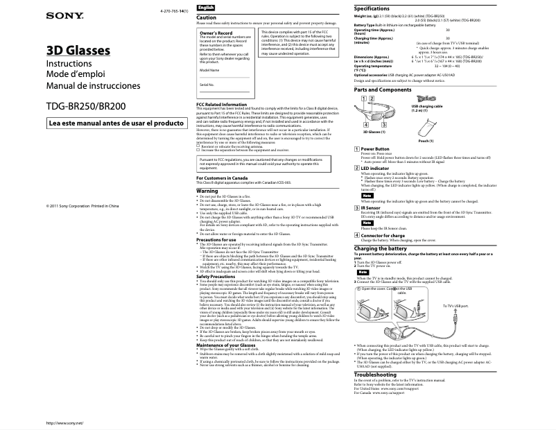 Page n°1 - Manuel utilisateur Sony TDG-BR200B