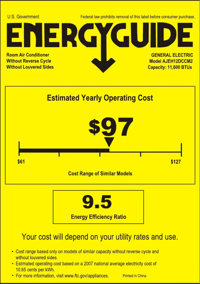 Page 1 of the manual Energy Label GE AJEH12DCC