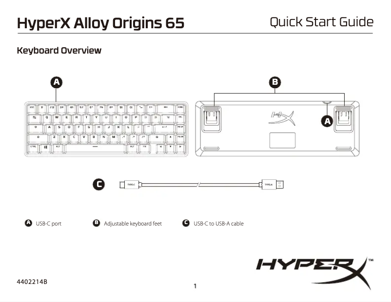 Page 1 de la notice Guide de démarrage rapide HyperX Alloy Origins 65