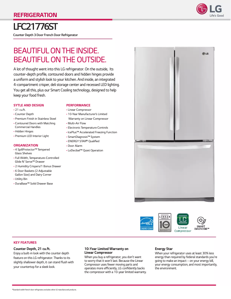 Page 1 de la notice Fiche technique LG LFC21776