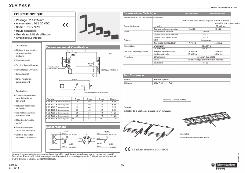 Page 1 de la notice Manuel utilisateur Schneider XUY F 95 S