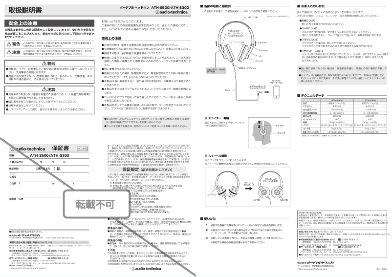 Imagen de la primera página del manual del dispositivo ATH-S300