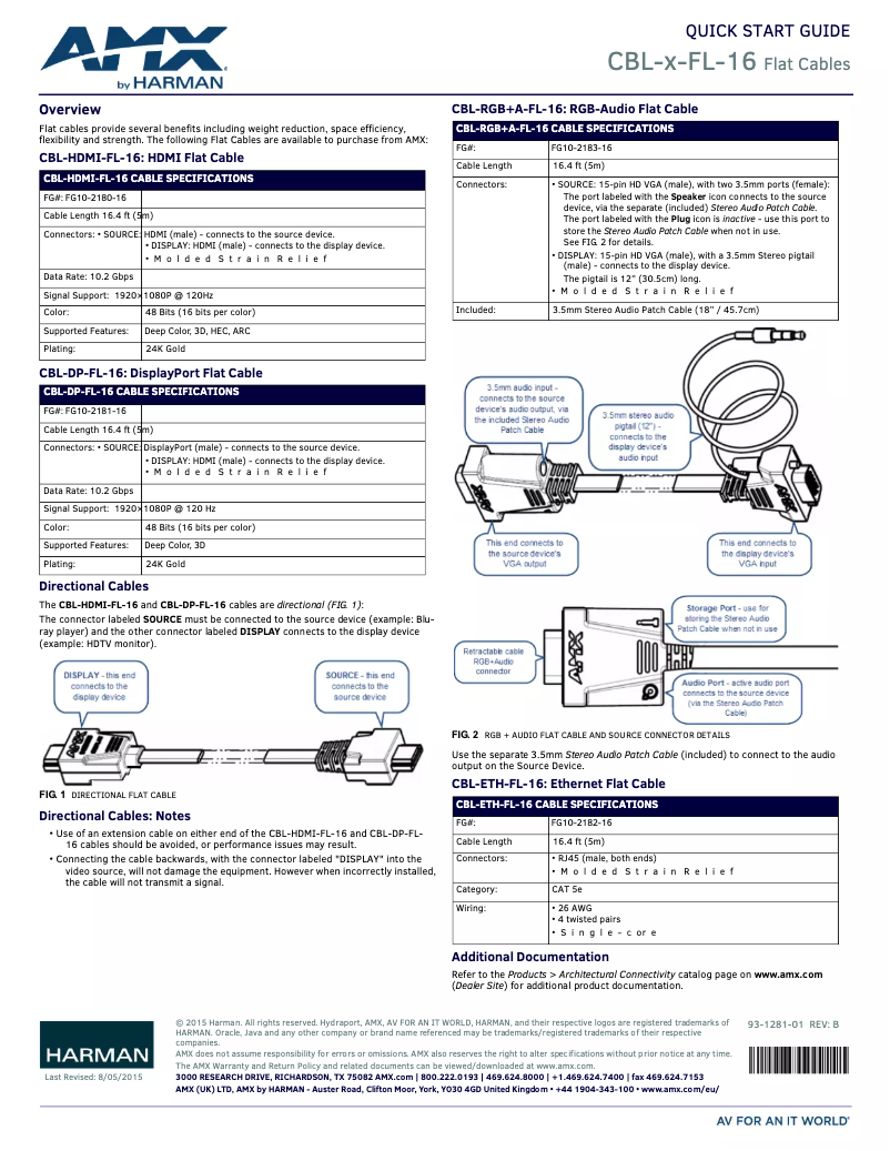 Página 1 del manual Manual de usuario AMX CBL-HDMI-FL