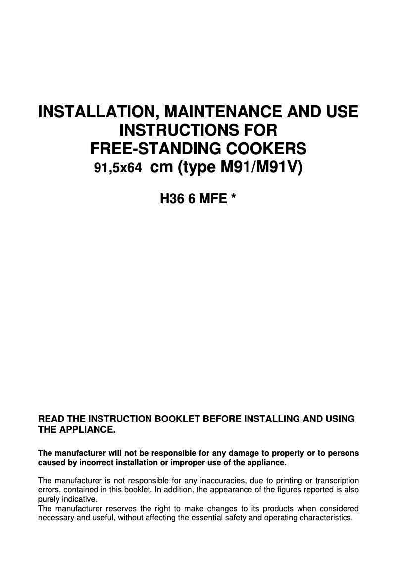 Image de la première page du manuel de l'appareil H36 6 MFE VI