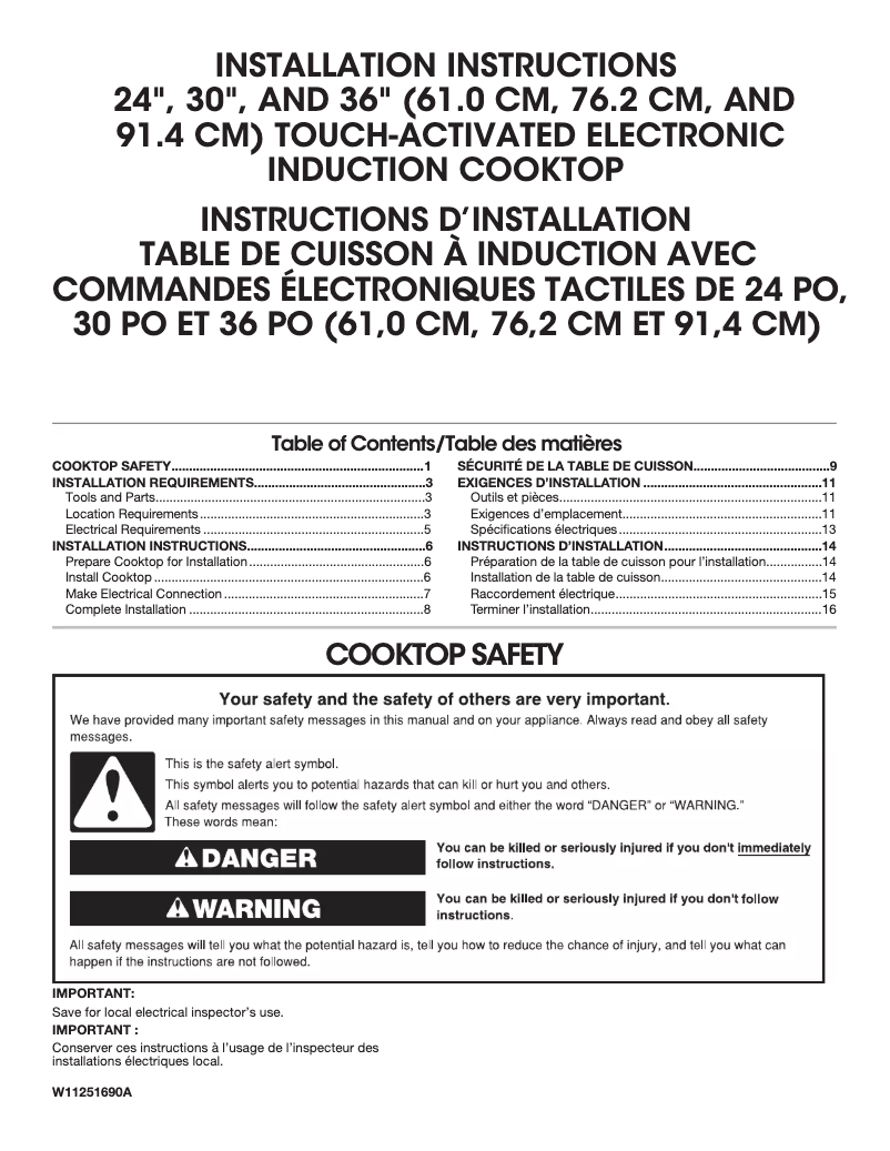 Page 1 de la notice Guide d'installation JennAir JIC4736HS