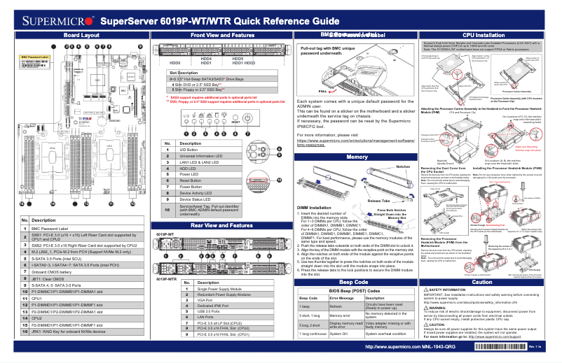 Page 1 de la notice Guide de démarrage rapide Supermicro SuperServer 6019P-WT
