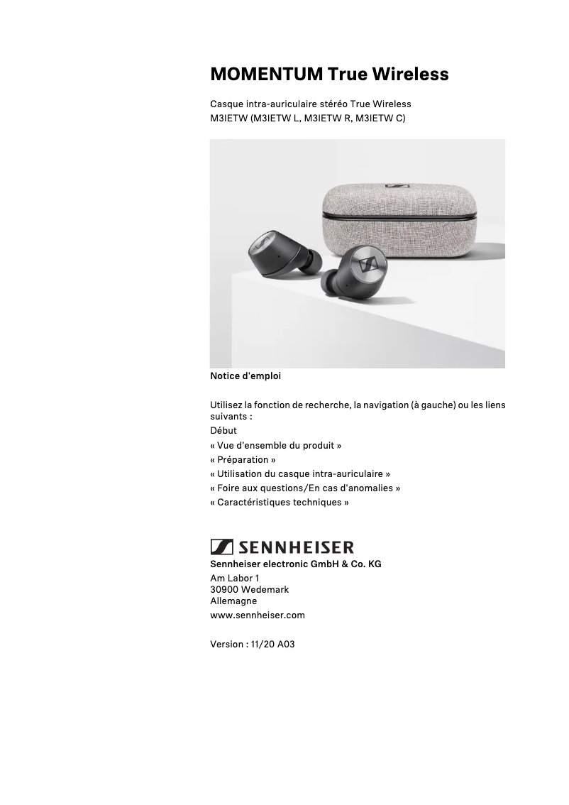 Page n°1 - Manuel utilisateur Sennheiser Momentum True Wireless 3
