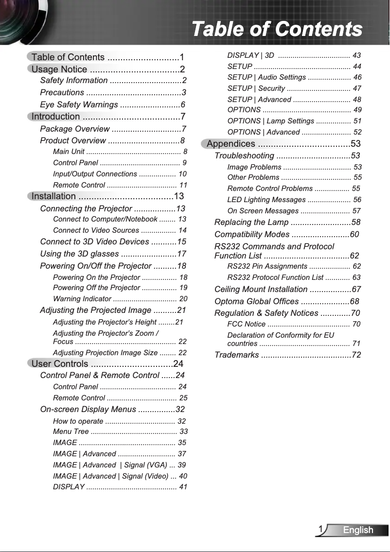 Page n°1 - Manuel utilisateur Optoma HD25e