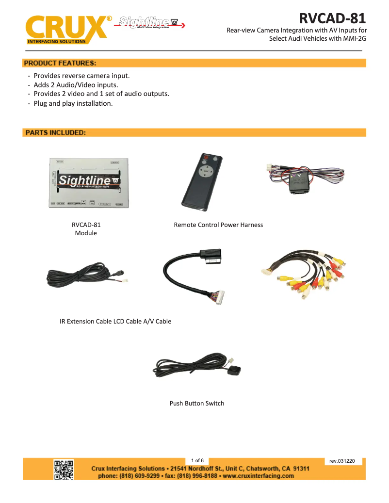 Page n°1 - Manuel utilisateur CRUX RVCAD-81