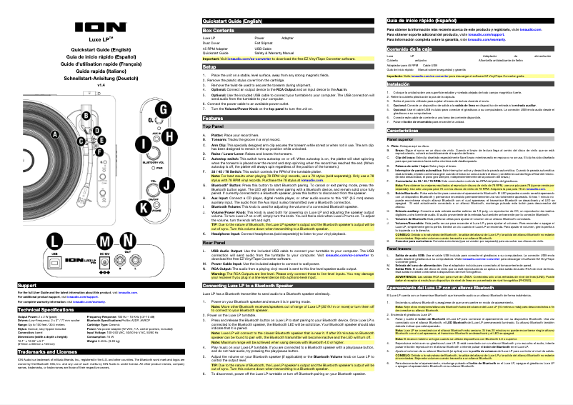 Page 1 de la notice Guide de démarrage rapide ION Luxe LP