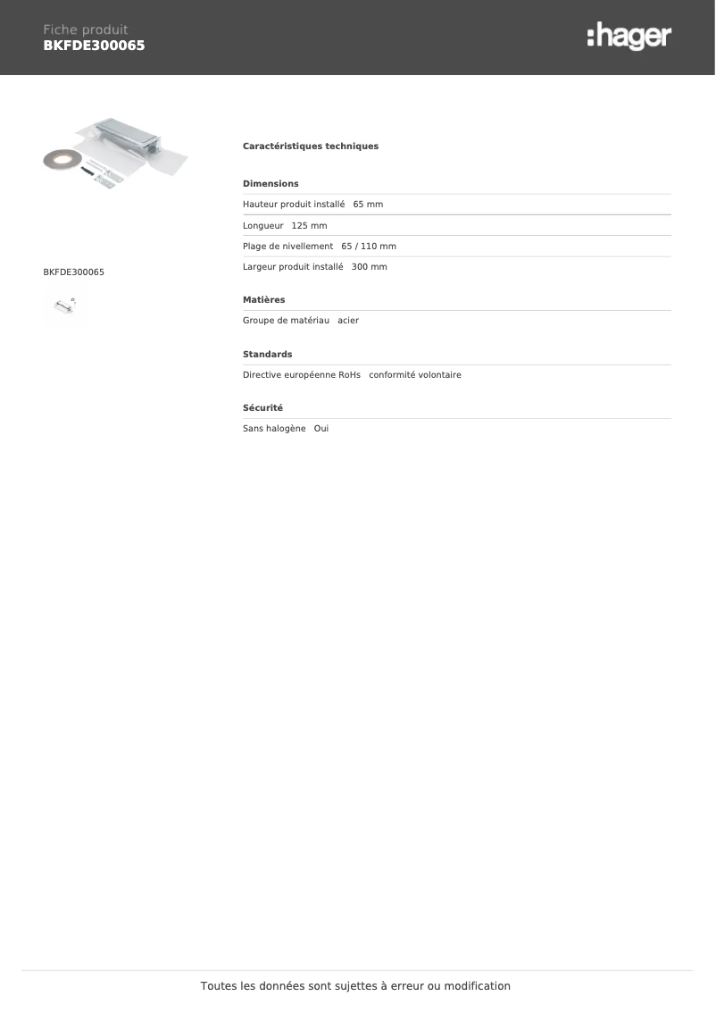 Image de la première page du manuel de l'appareil BKFDE300065