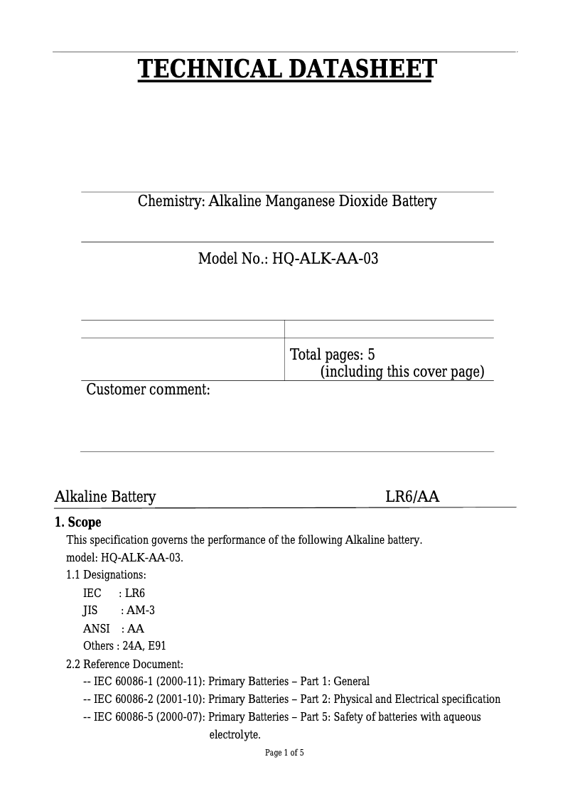 Page 1 de la notice Manuel utilisateur HQ ALK-AA-03