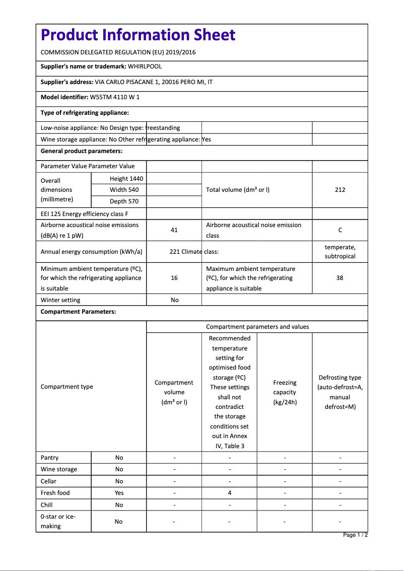 Image de la première page du manuel de l'appareil W55TM 4110 W UK 1