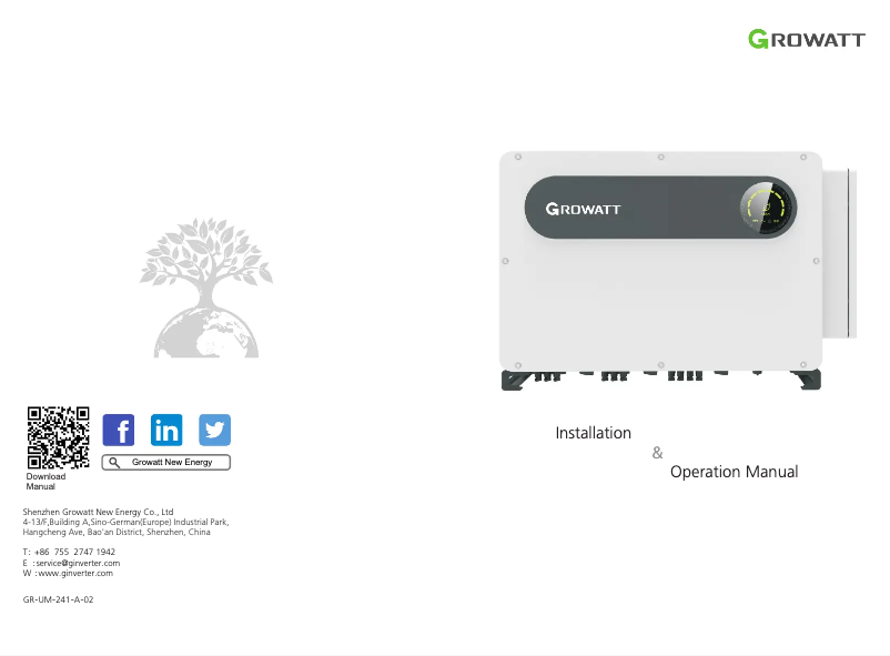 Page 1 de la notice Manuel utilisateur Growatt MAX 100-125K TL3-X BT