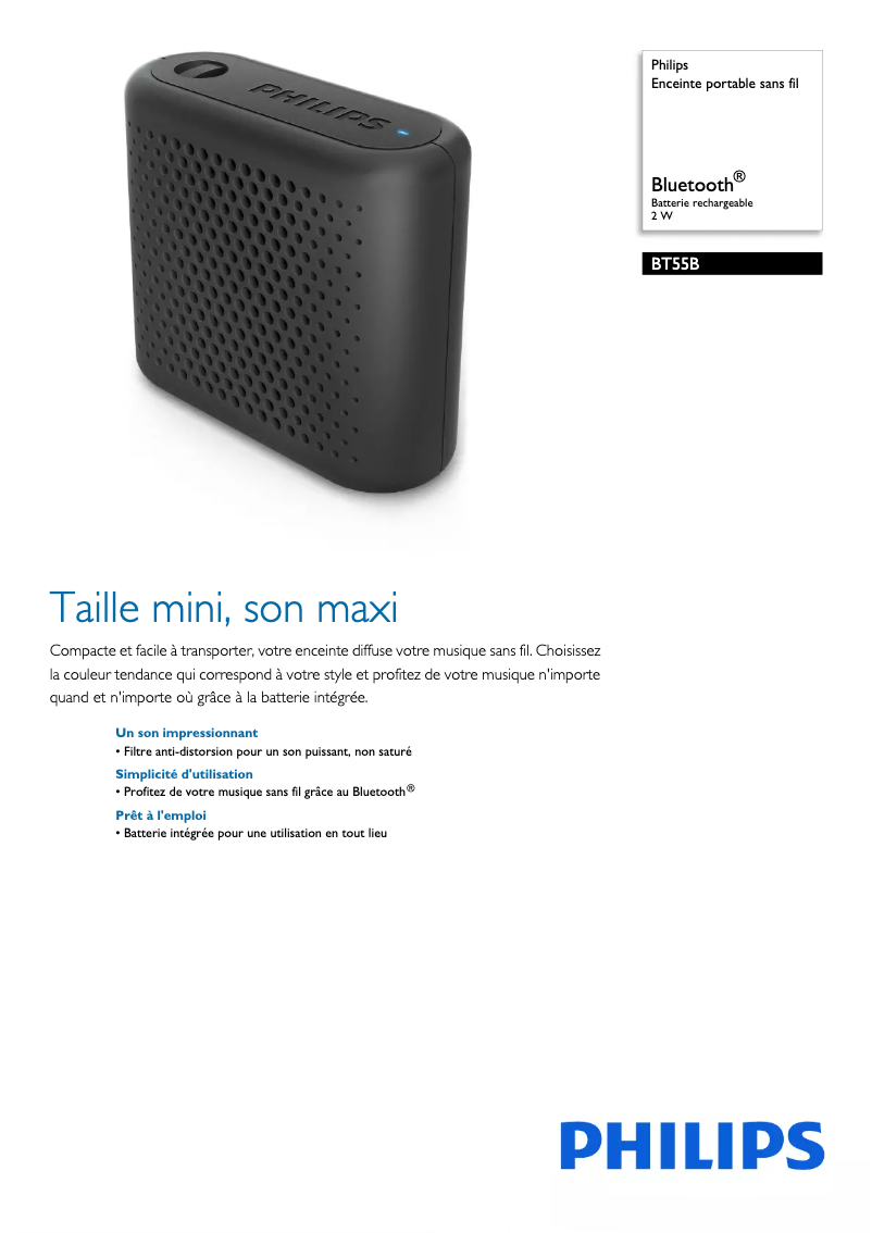 Page 1 de la notice Fiche technique Philips BT55