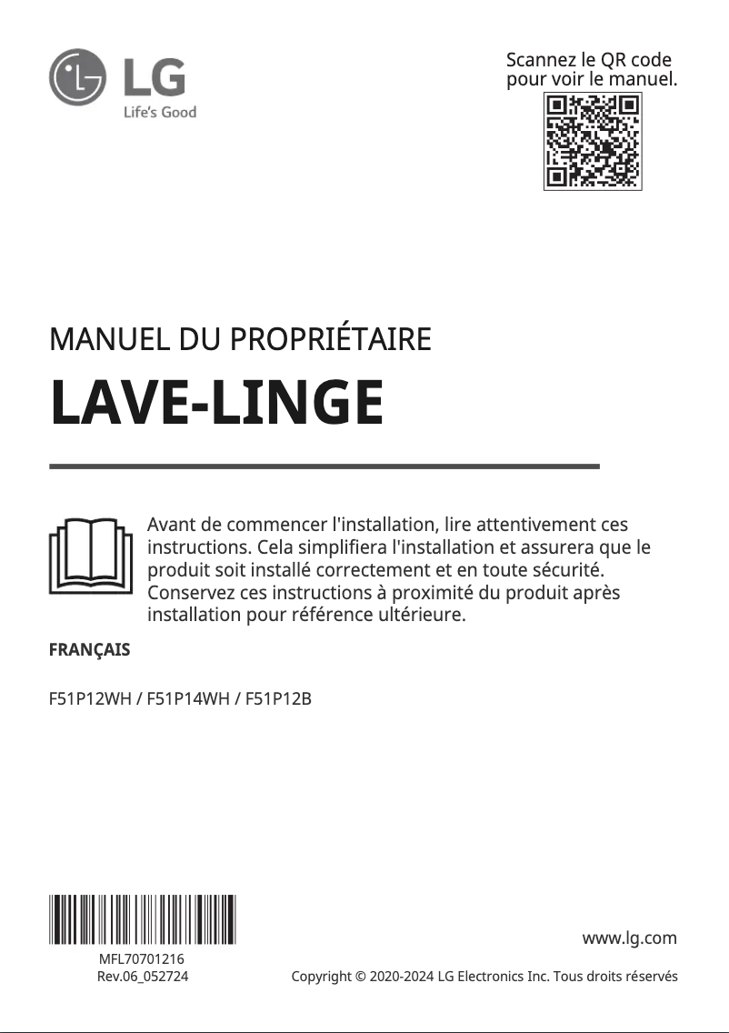 Page 1 de la notice Manuel utilisateur LG F51P12B
