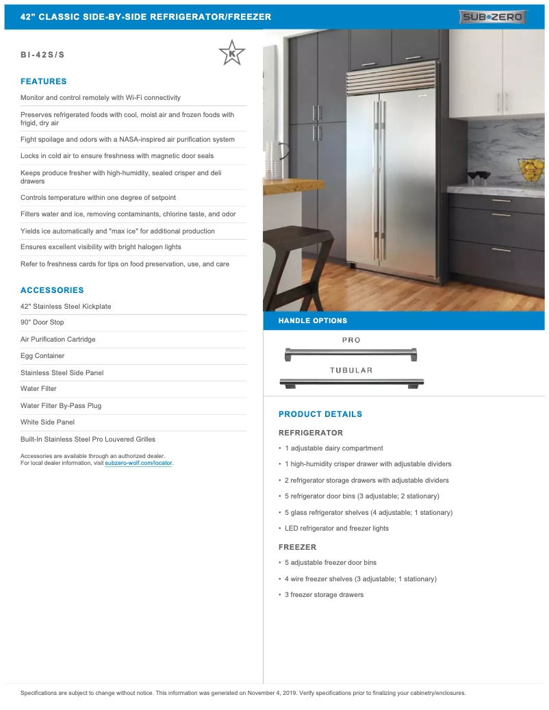 Page n°1 - Manuel utilisateur Sub-Zero BI-42S/S/PH