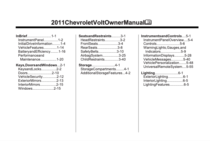Page 1 de la notice Manuel utilisateur Chevrolet Volt (2020)