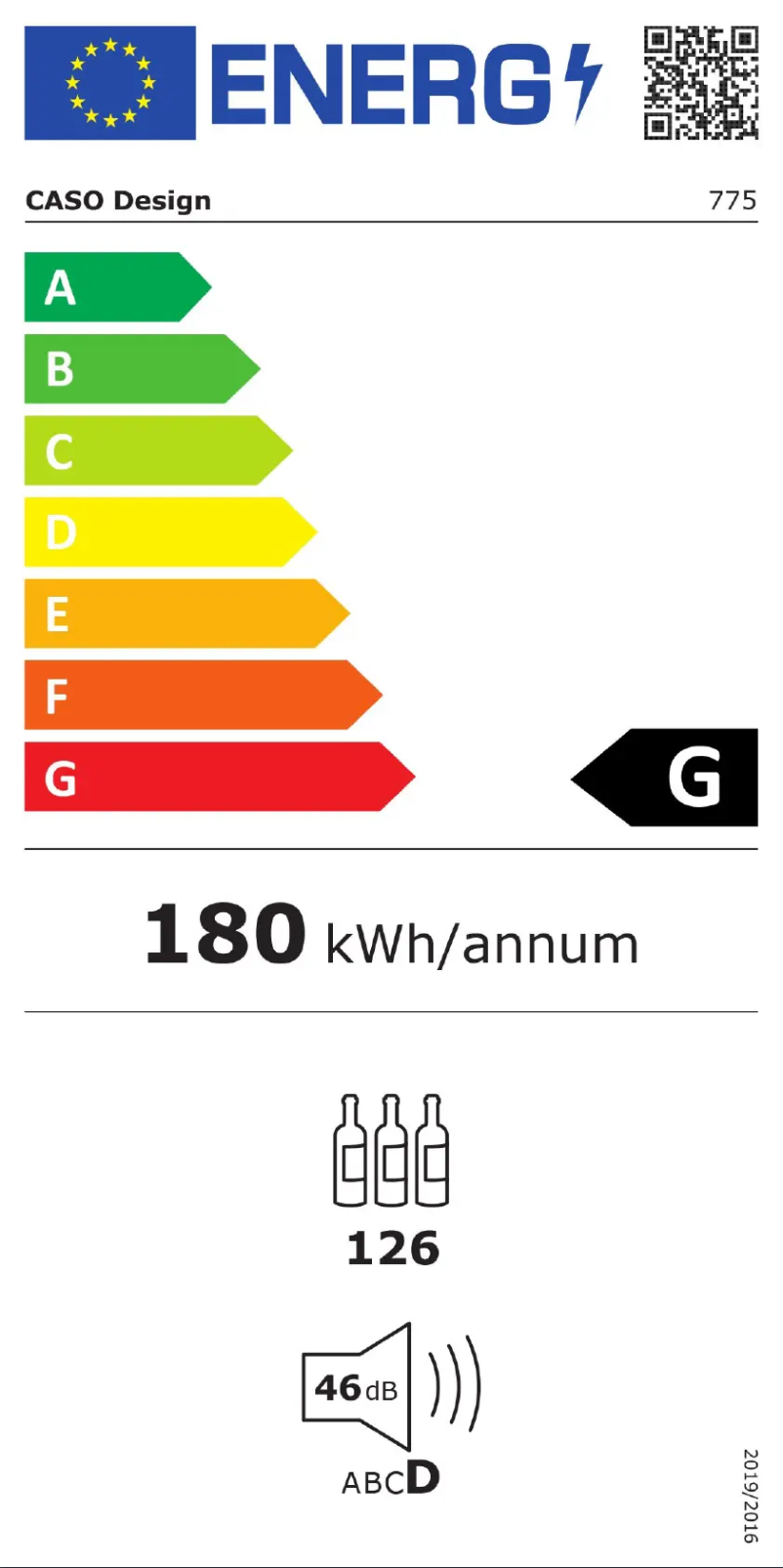 Page n°1 - Label énergétique Caso WineChef Pro 126