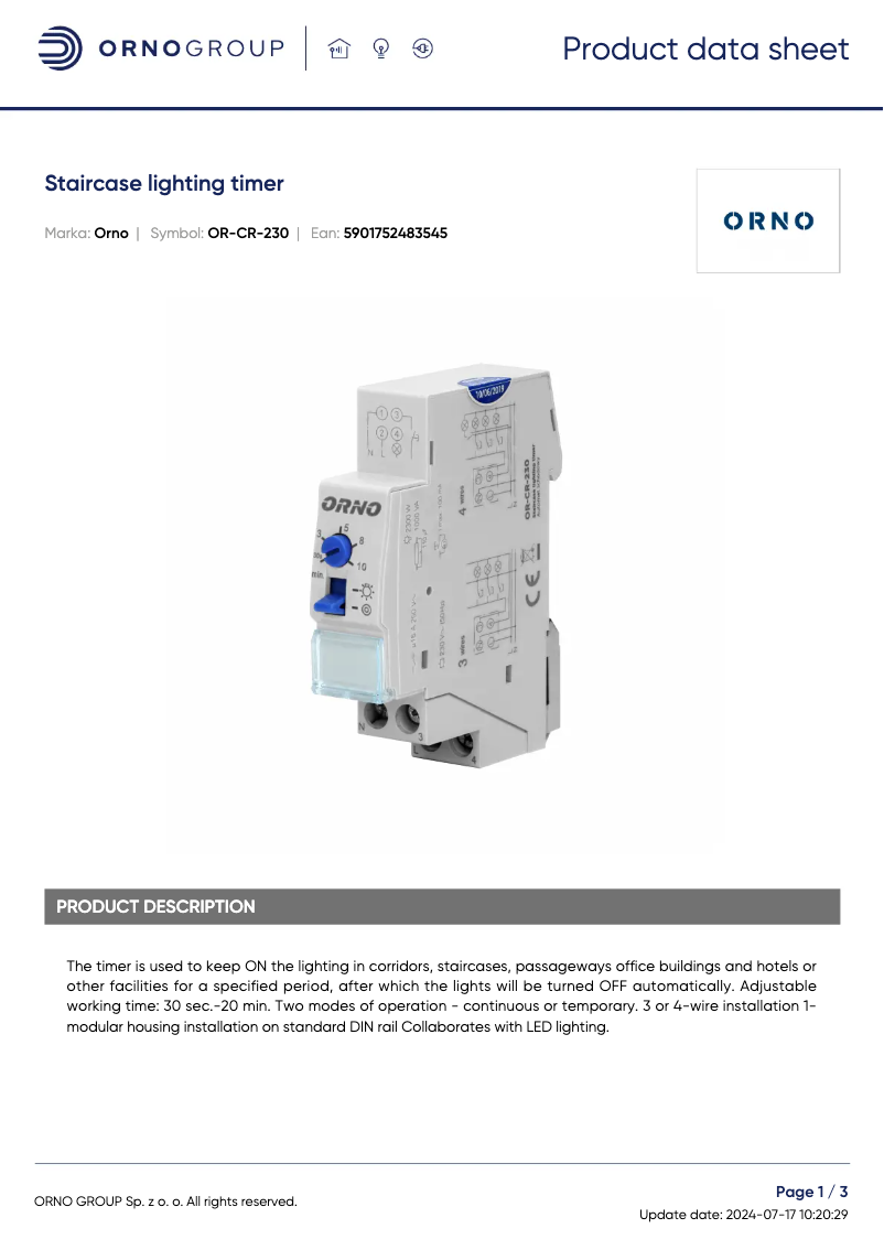 Página 1 del manual Ficha técnica ORNO OR-CR-230