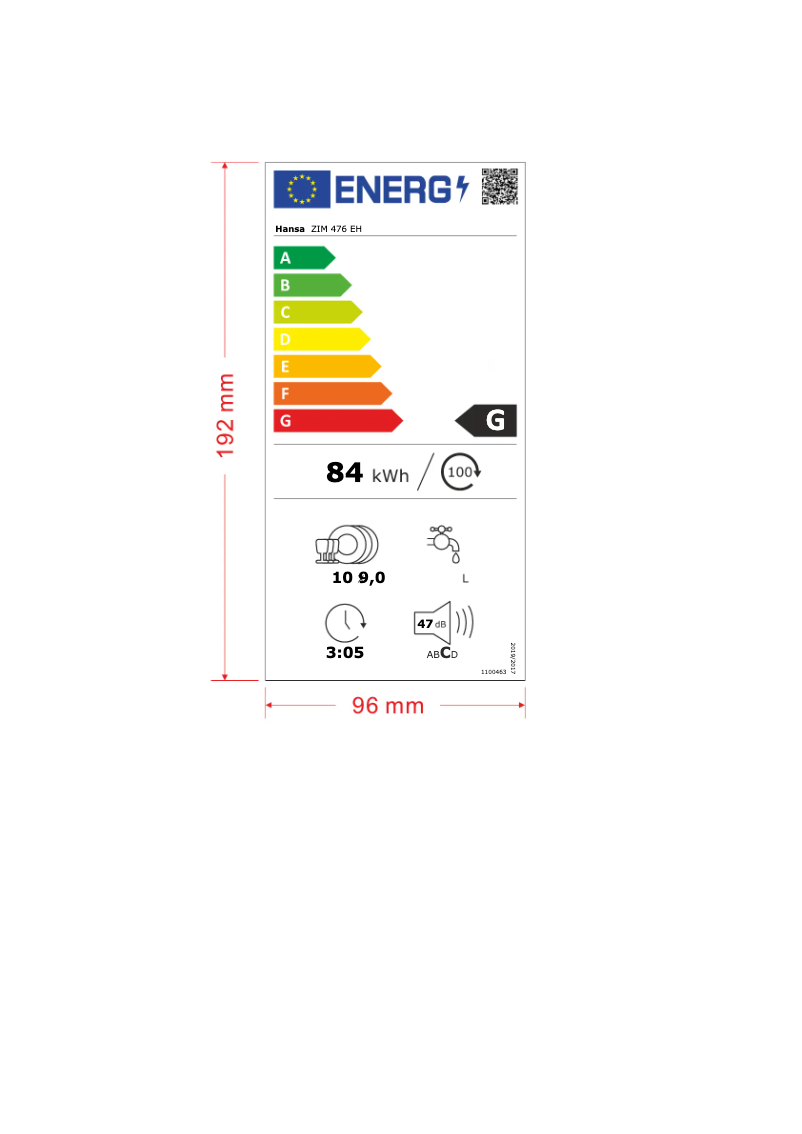 Page n°1 - Label énergétique Hansa ZIM 476 EH