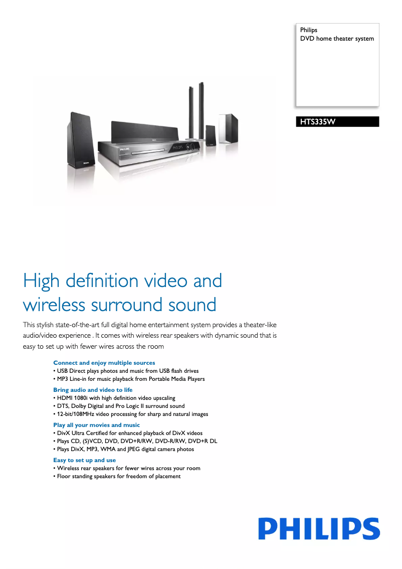 Image de la première page du manuel de l'appareil HTS335W