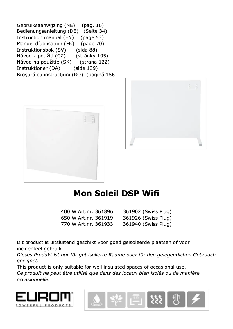 Page 1 de la notice Manuel utilisateur Eurom Mon Soleil DSP 400 Wifi