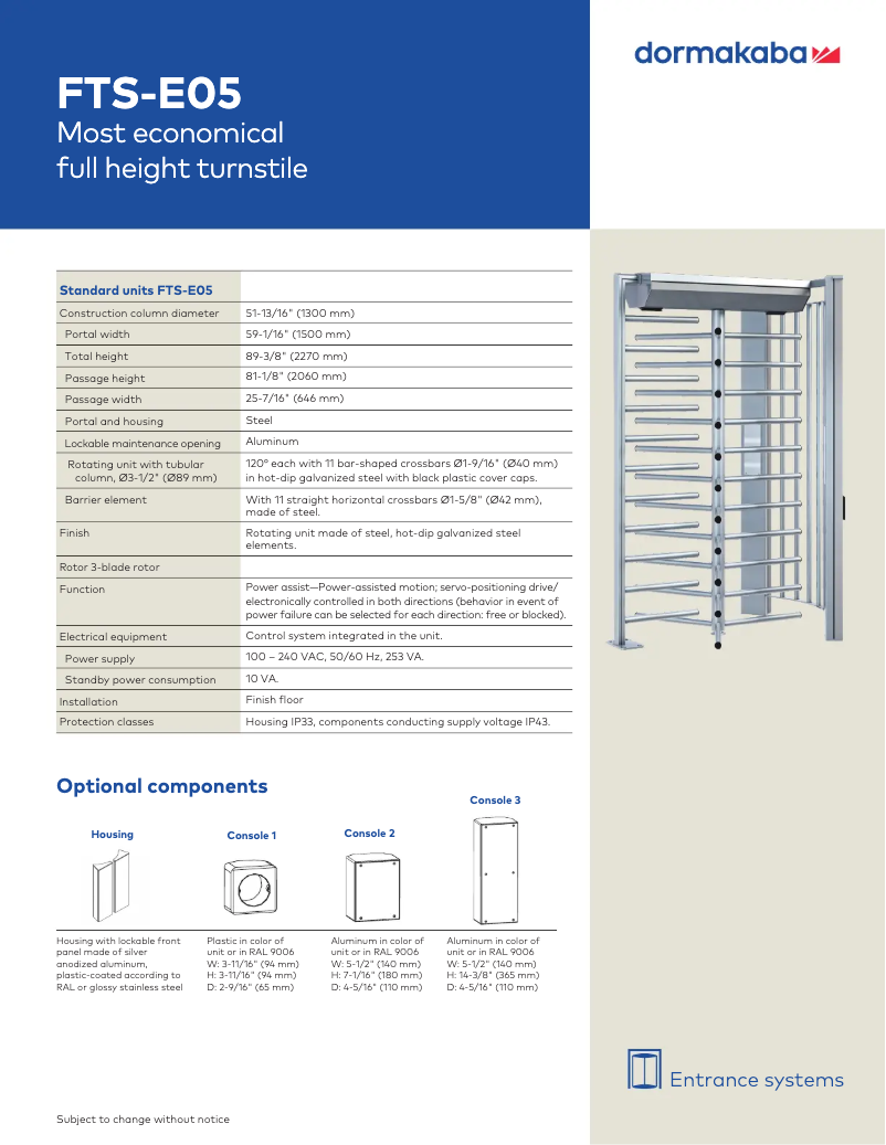 Page 1 de la notice Manuel utilisateur Dormakaba FTS-E05