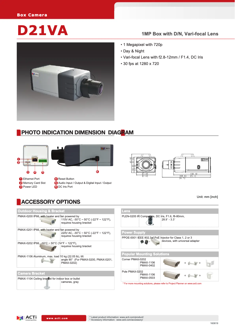 Page n°1 - Fiche technique ACTi D21VA