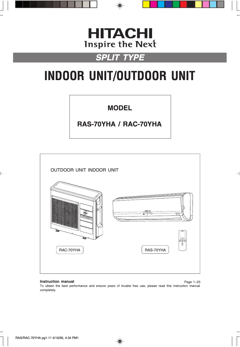 Página 1 del manual Manual de instrucciones Hitachi RAS-70YHA