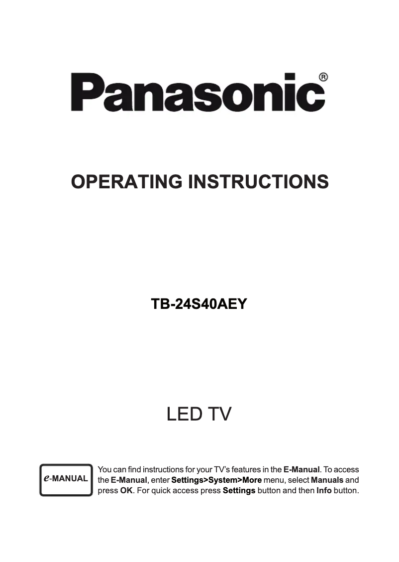 Page n°1 - Manuel utilisateur Panasonic TB-24S40AEY