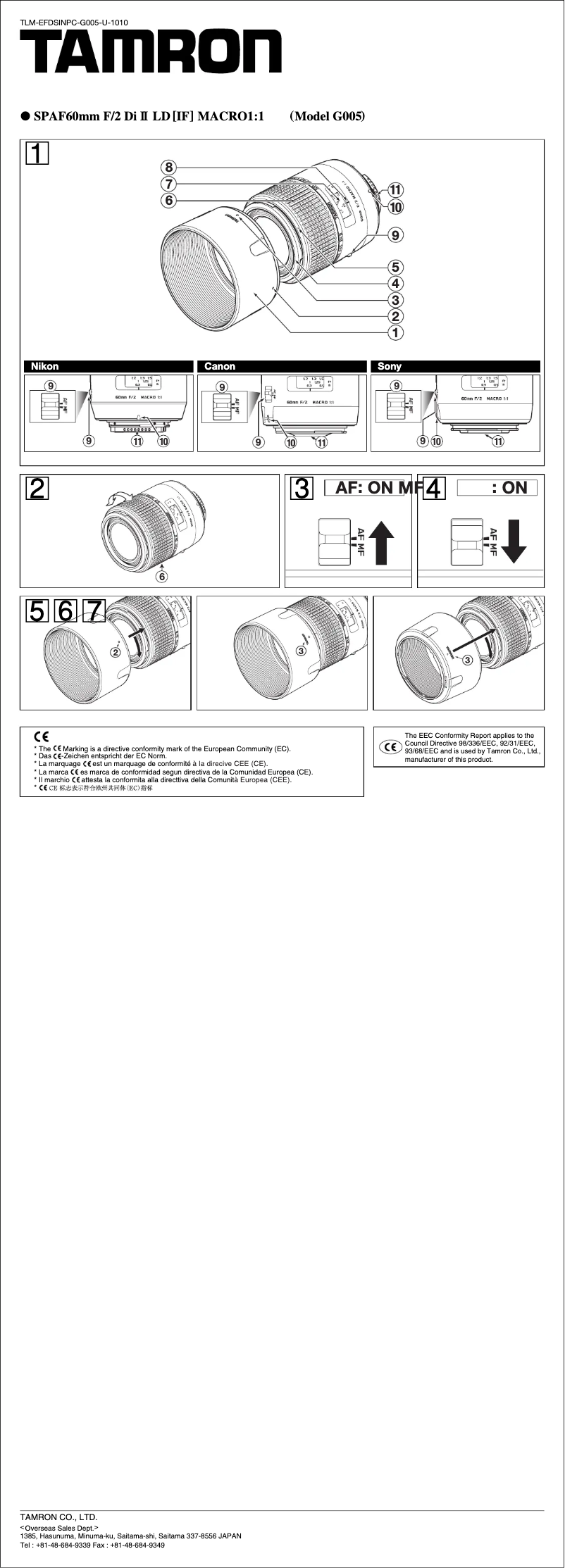 Page n°1 - Manuel utilisateur Tamron G005