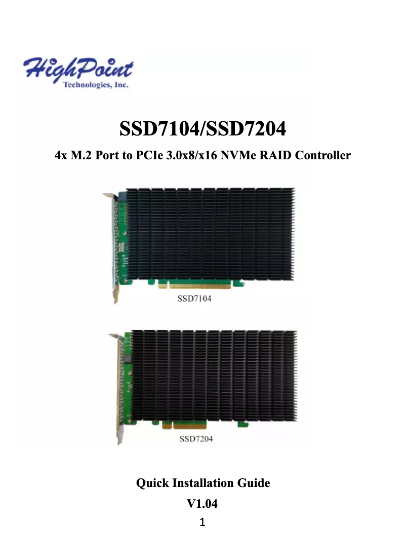 Página 1 del manual Manual de usuario Highpoint SSD7204