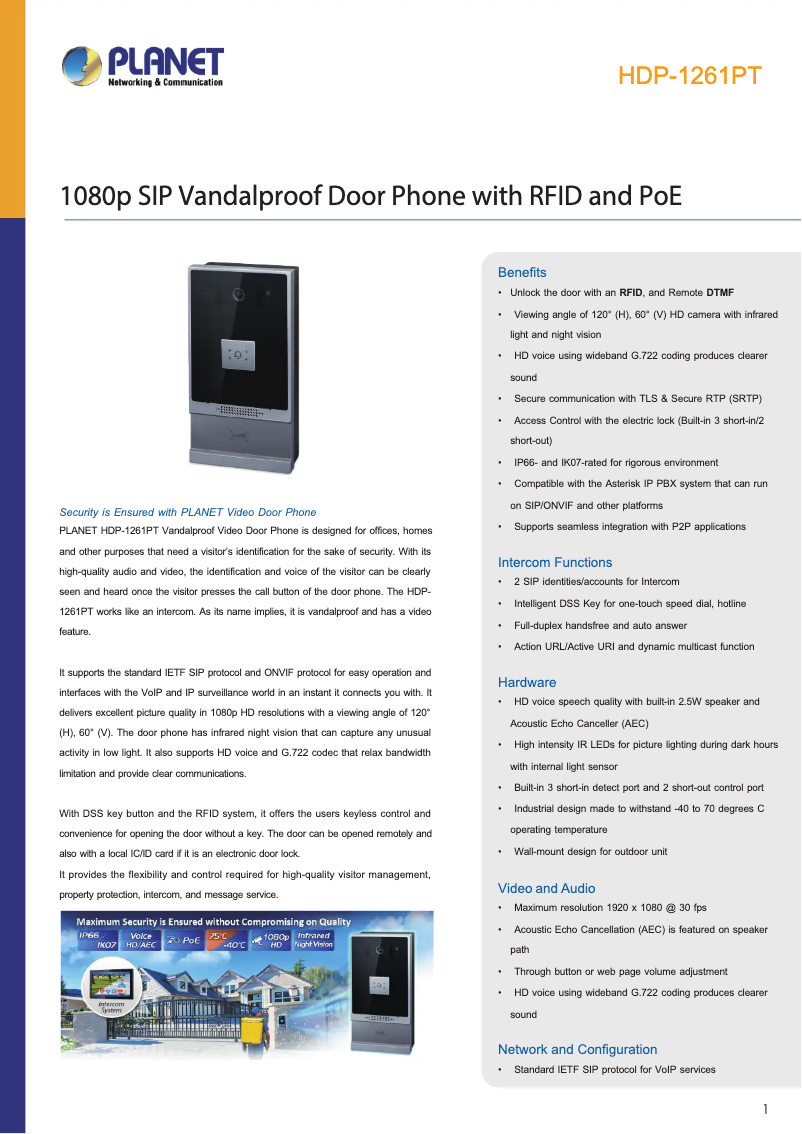 Page 1 de la notice Fiche technique Planet HDP-1261PT