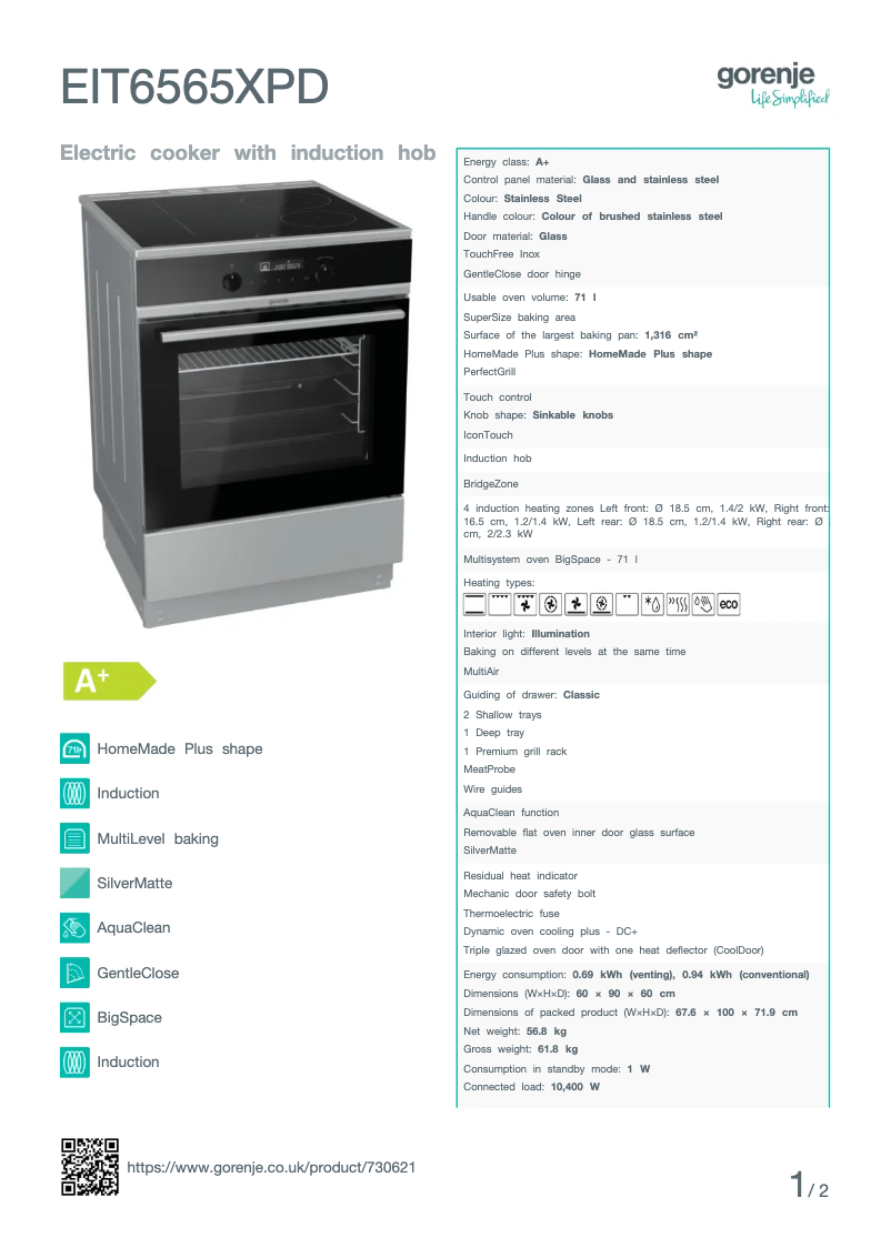 Page n°1 - Fiche technique Gorenje EIT6565XPD