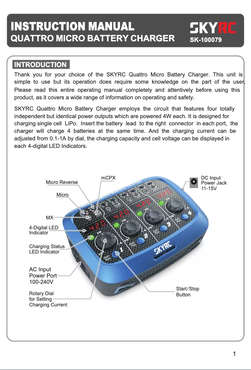 Page n°1 - Manuel utilisateur SkyRC Quattro