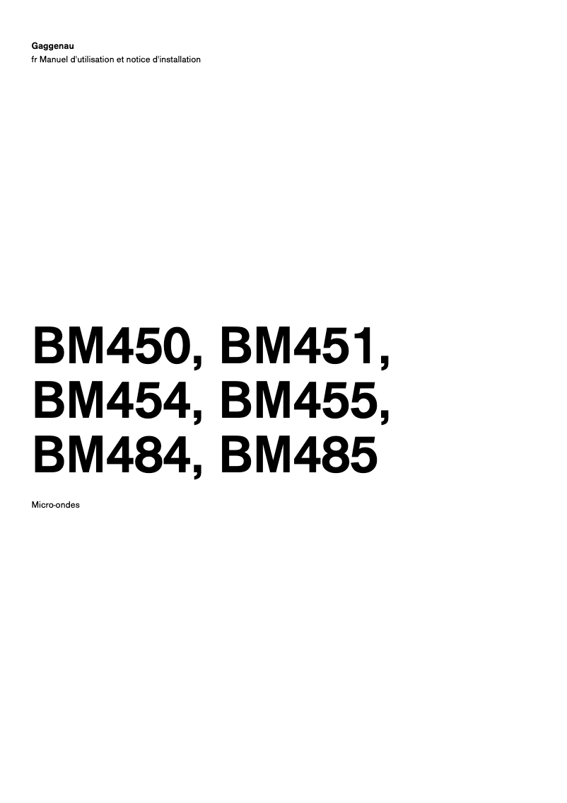 Page 1 de la notice Guide d'installation Gaggenau BM454100