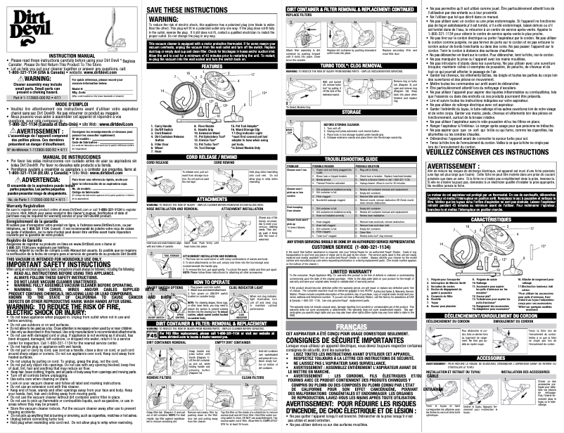 Page n°1 - Manuel utilisateur Dirt Devil SD40010
