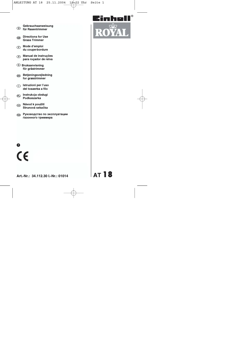 Page n°1 - Manuel utilisateur Einhell Royal AT 18