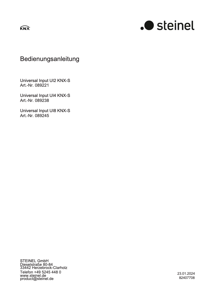 Page n°1 - Manuel utilisateur Steinel UI4 KNX