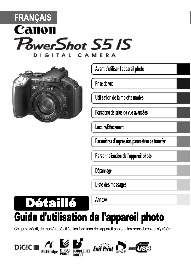 Page 1 de la notice Manuel utilisateur Canon PowerShot S5 IS