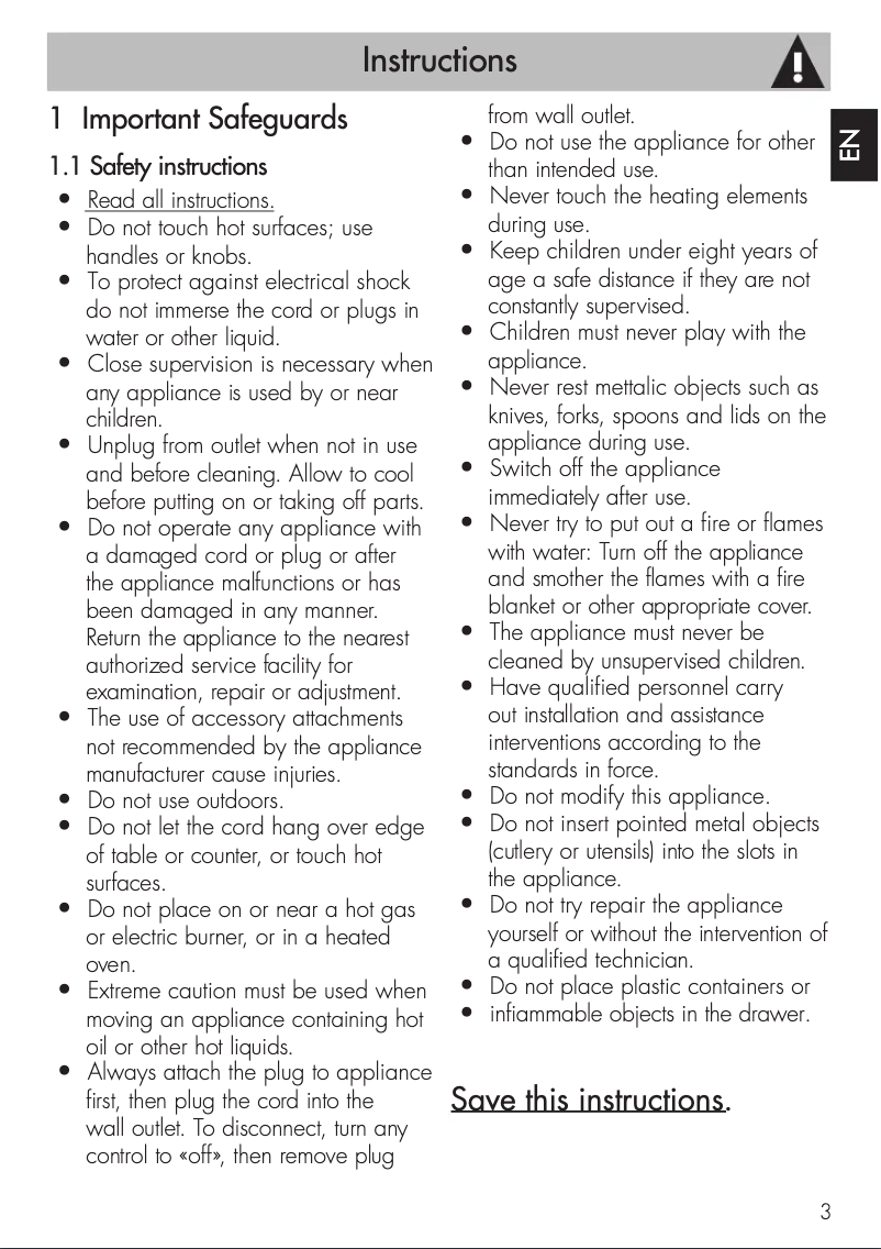 Page 1 de la notice Fiche technique Smeg CPRU315X