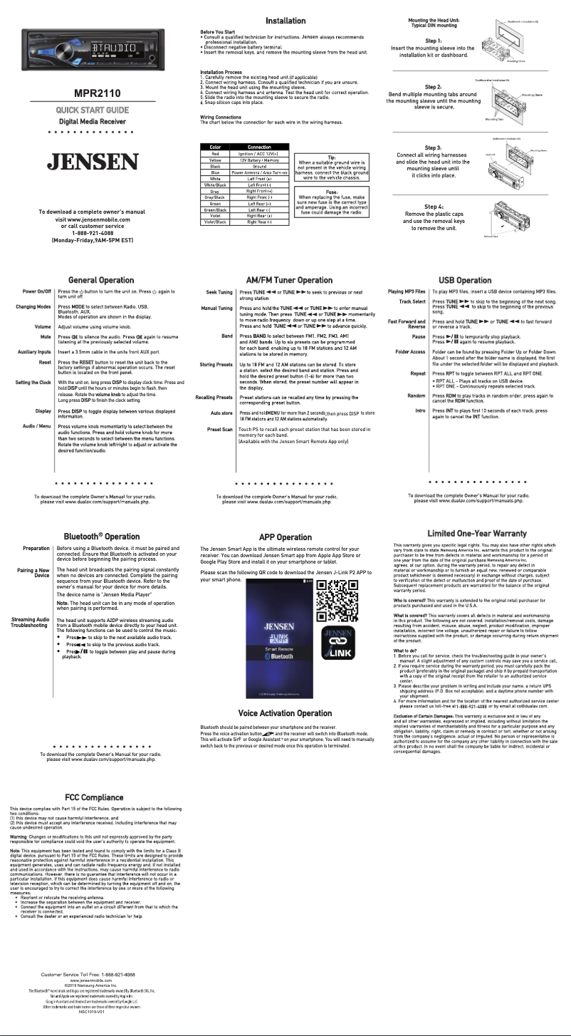 Image de la première page du manuel de l'appareil MPR2110