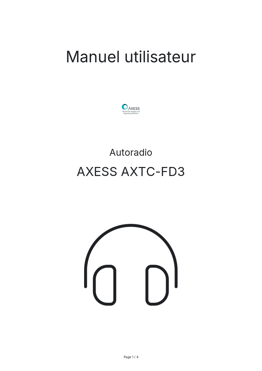 Page n°1 - Manuel utilisateur AXESS AXTC-FD3