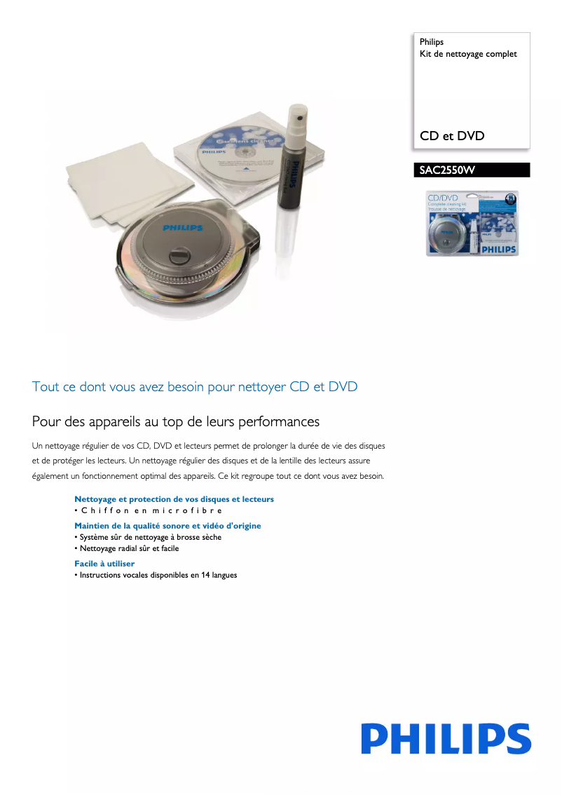 Page 1 de la notice Fiche technique Philips SAC2550W
