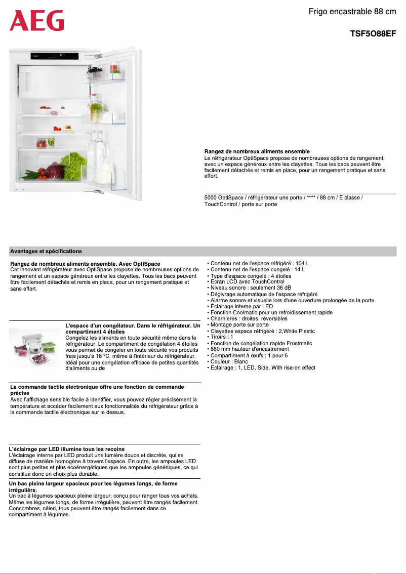 Página 1 del manual Ficha técnica AEG TSF5O88EF