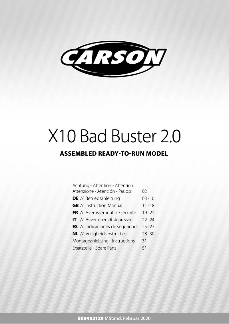 Page n°1 - Manuel utilisateur Carson Bad Buster 2.0 4WD X10