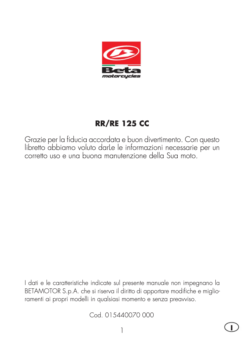 Página 1 del manual Manual de usuario Beta RR 125 (2016)