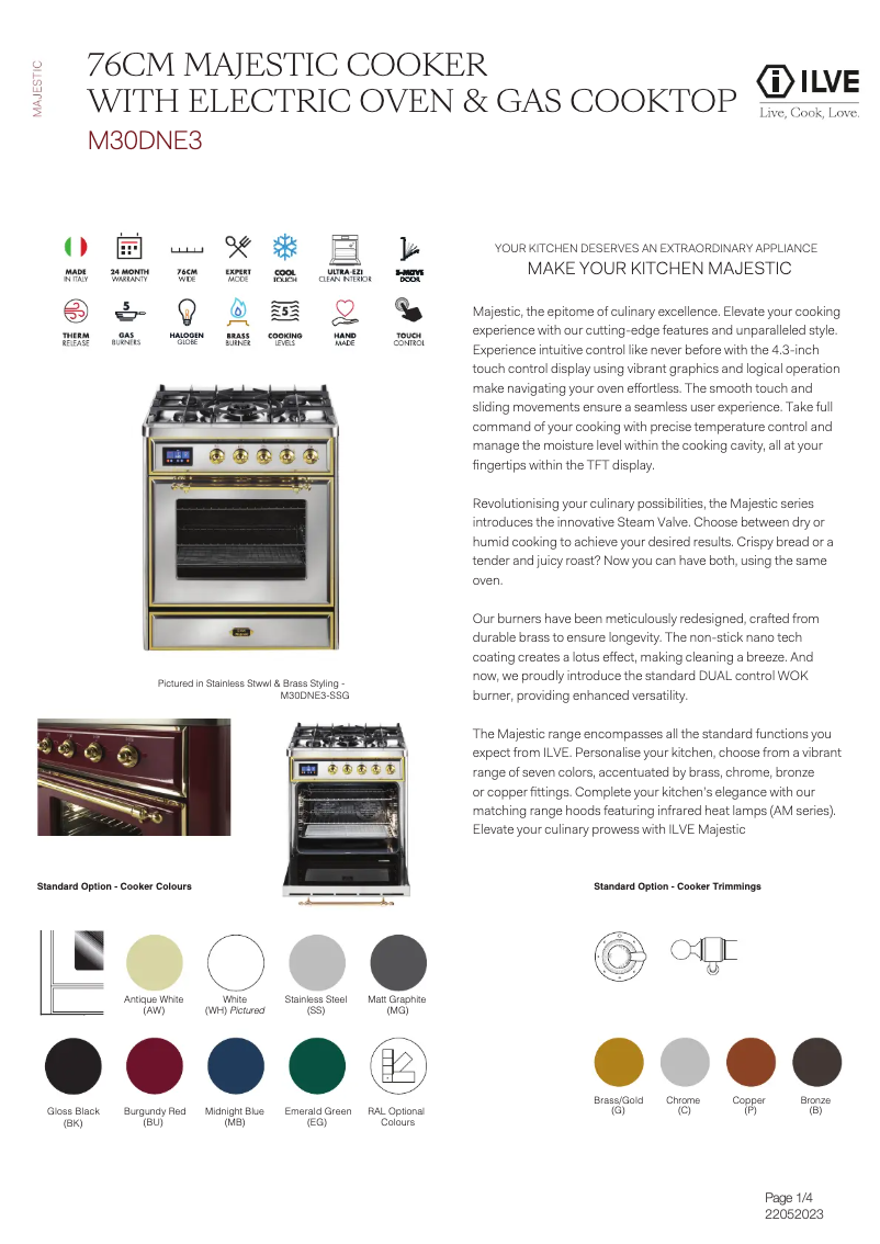 Page n°1 - Fiche technique Ilve M30DNE3SSG