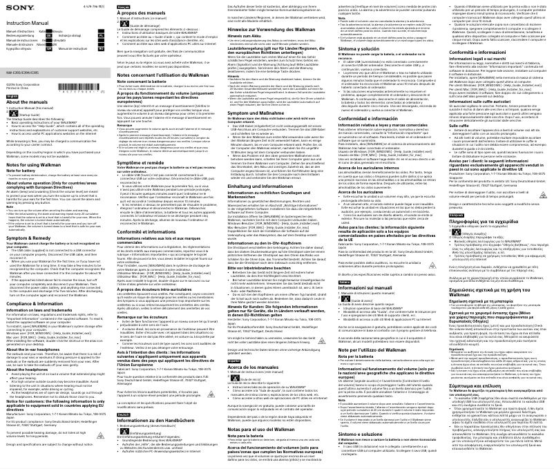 Page 1 de la notice Manuel utilisateur Sony Walkman NW-E394R